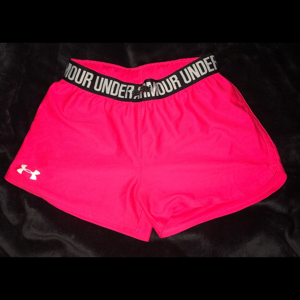 bright pink under armor spandex/shorts